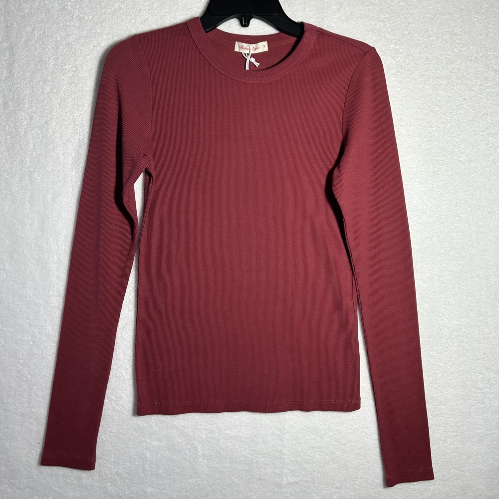 Marine Layer Womens Size S Red Lexi Rib Sun In Long Sleeve Crew Tee Top